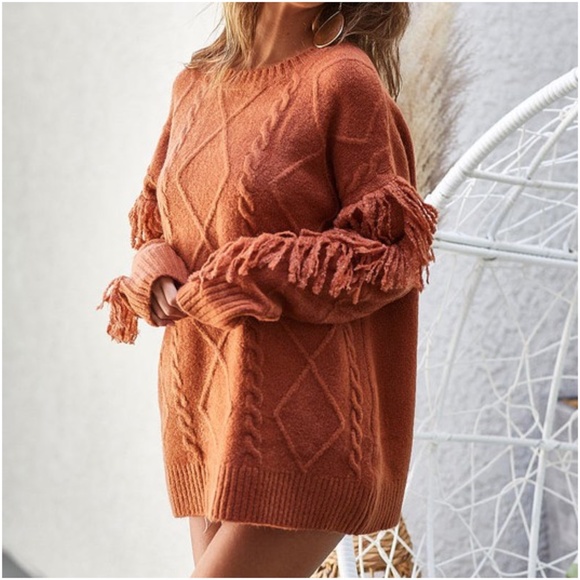 024 Cozy Pink Fringe detail Sweater Top - Picture 2 of 7